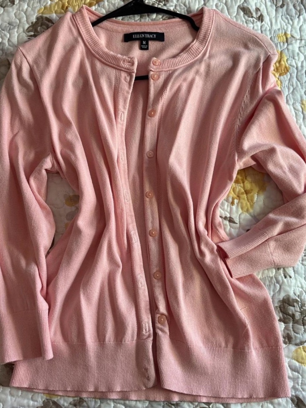 Ellen Tracy Light Pink Button-Up Cardigan